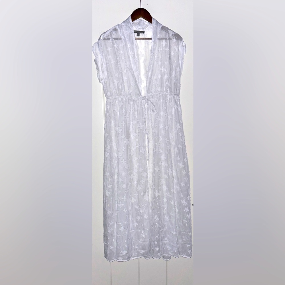 Kate & Mallory Embroided Floral White Cover Up Swim Midi Dress Women L/XL Resort